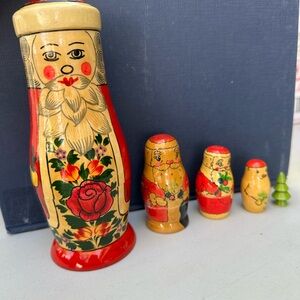 Hand-Painted Santa Nesting Dolls - Red and Cream